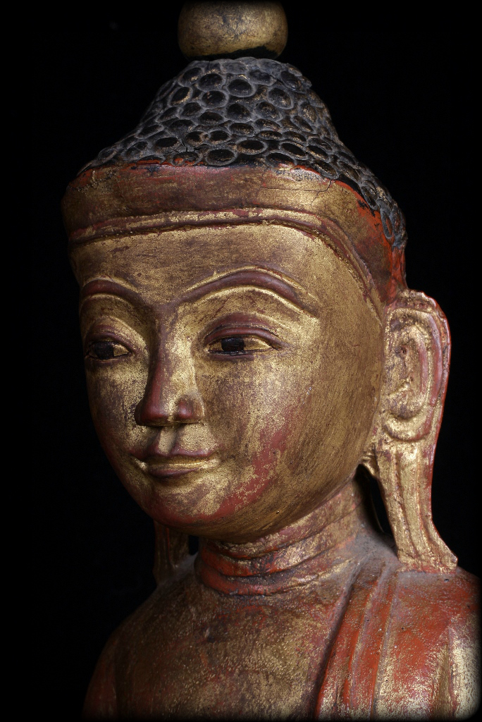 Extremely Rare 19C Wood Burmese Shan Buddha #A041